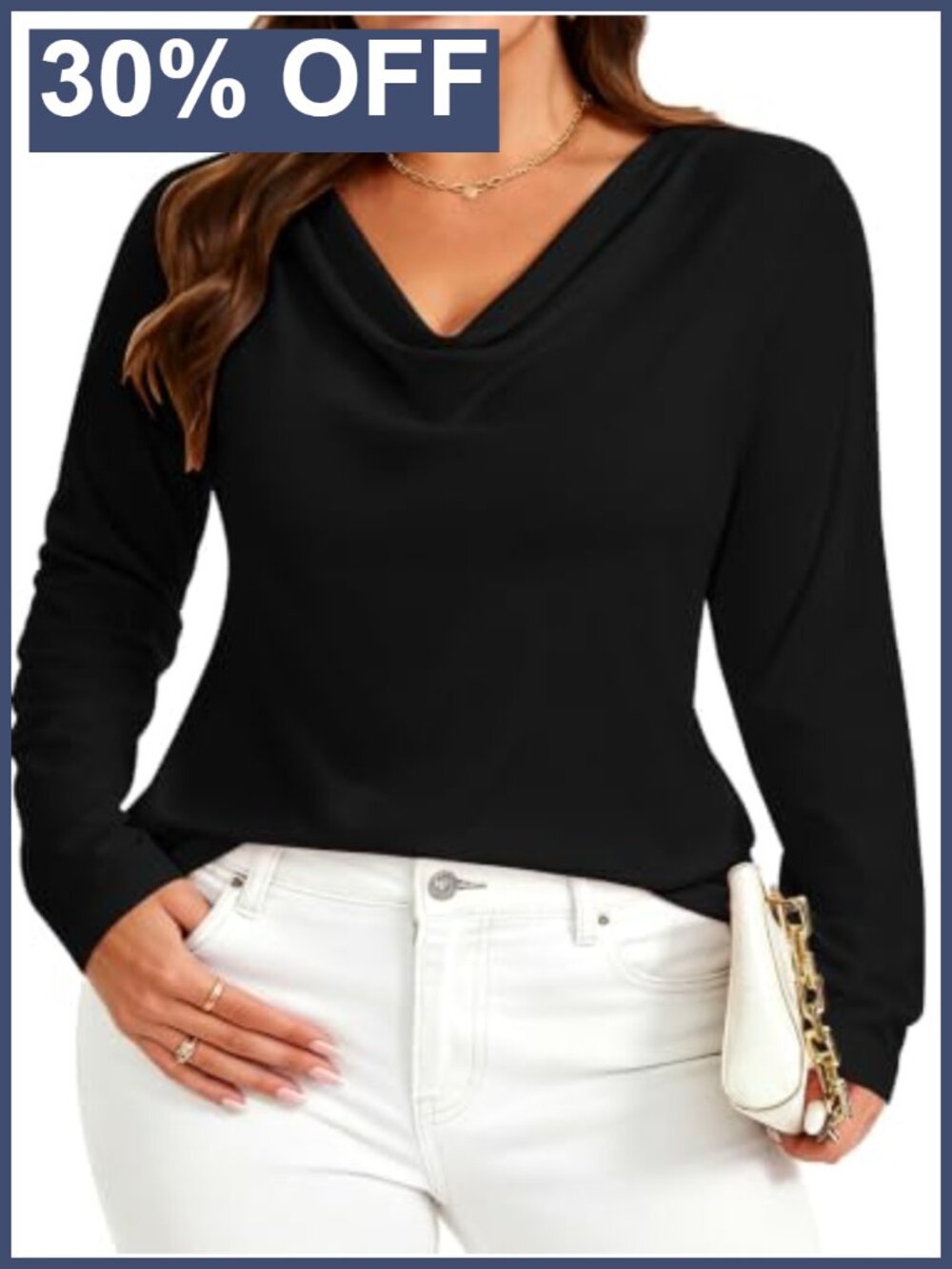 Plus Size Cowl Neck Long Sleeve Tunic Top Business Casual Pullover